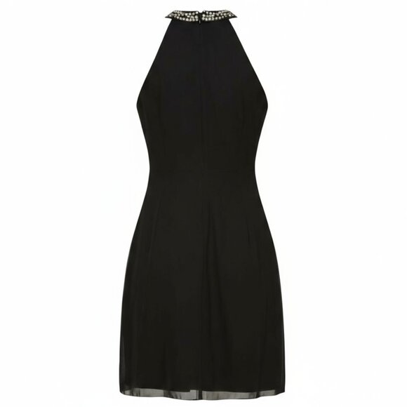 SLNY Women's Size 14 Black Bead Braided Halter Sleeveless Cascade Chiffon Dress - Picture 2 of 11